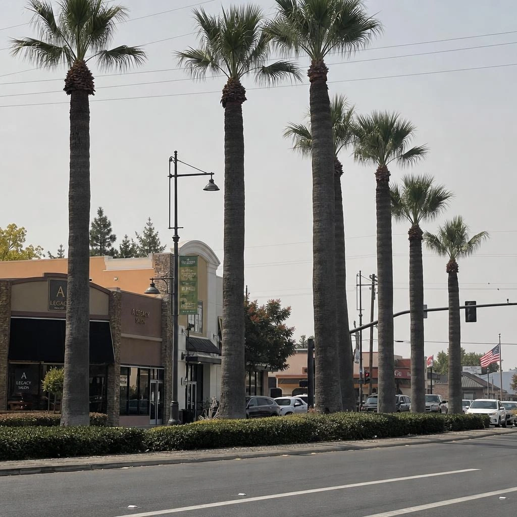 Manteca California downtown palm tree boulevard