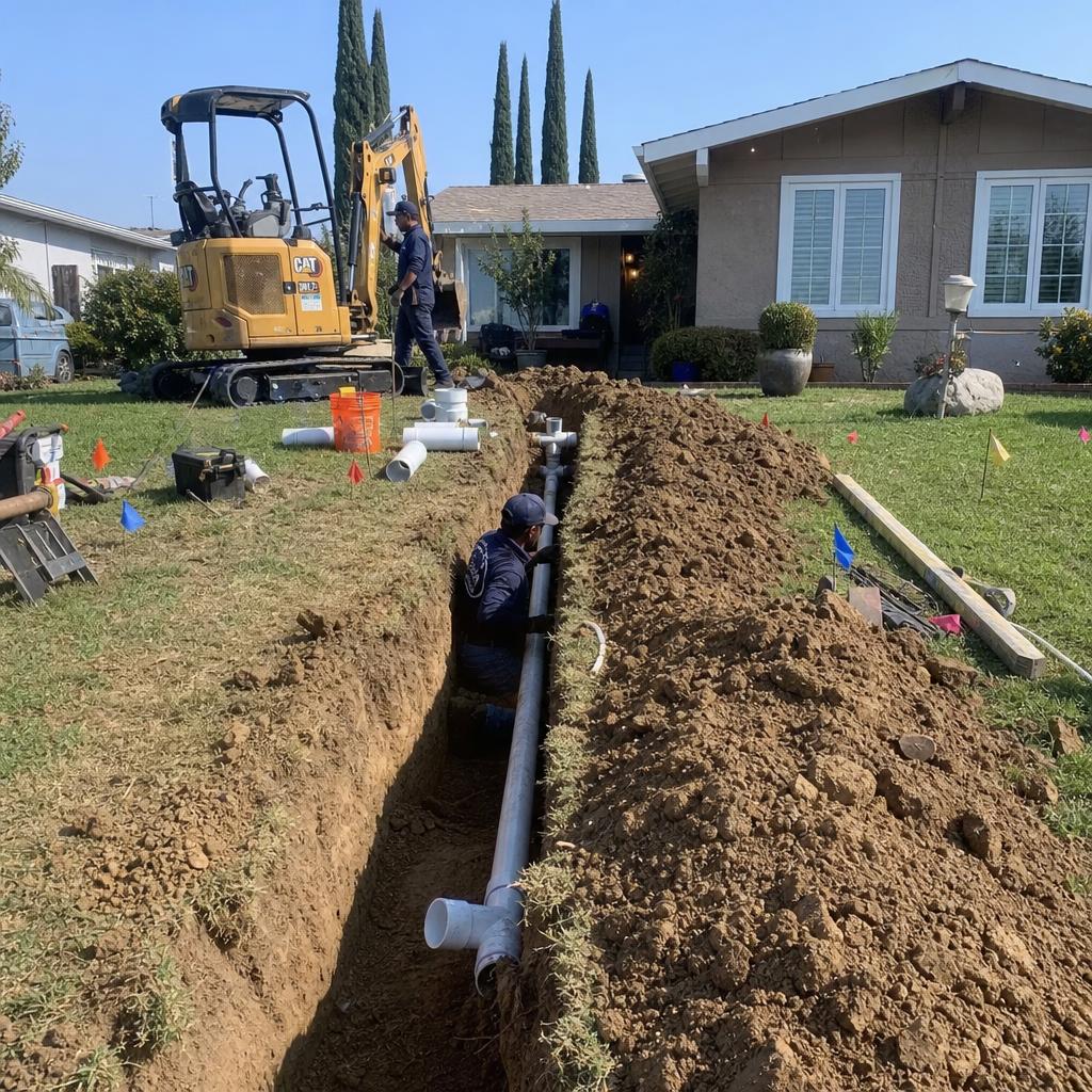 Tree root intrusion in a residential sewer lateral being repaired in Stockton CA
