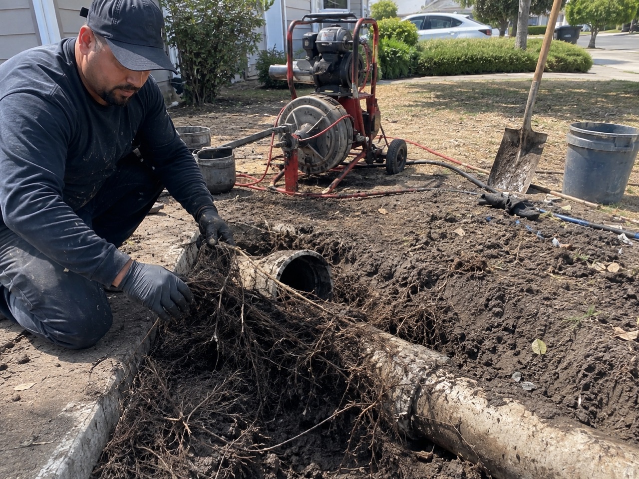 Tree roots removed from a sewer line in Stockton, CA
